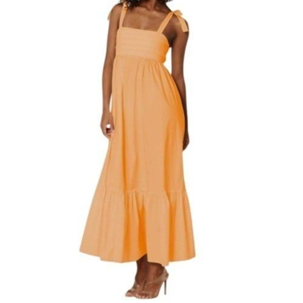 MISA LA Women's Orange Serafina Square-Neck Tie-Shoulder Maxi Dres Size L NWT - Picture 3 of 9